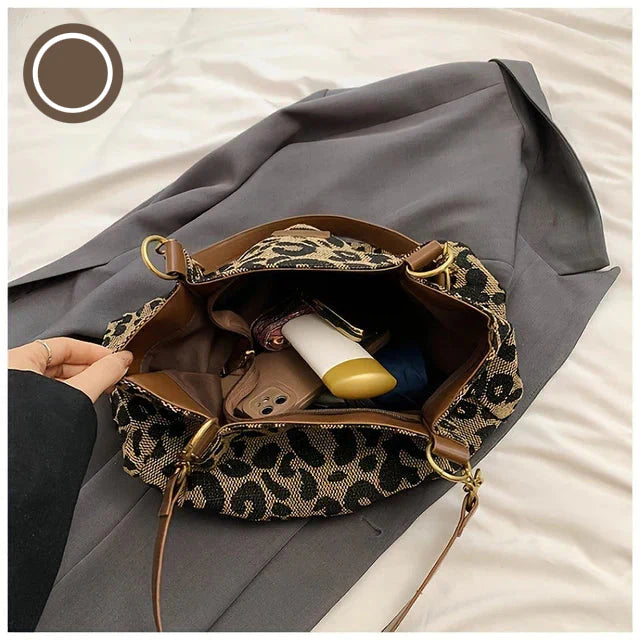 Dame Taske Rummelig Leopard Print Canvas Arbejdstaske 3