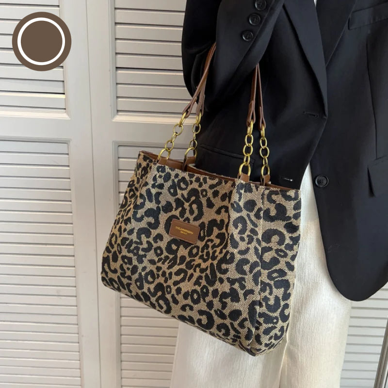Dame Taske Rummelig Leopard Print Canvas Arbejdstaske 5
