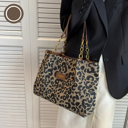 Dame Taske Rummelig Leopard Print Canvas Arbejdstaske 5