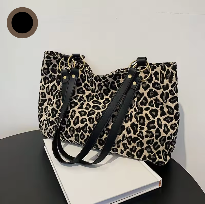 Dame Taske Rummelig Leopard Print Canvas Arbejdstaske 6