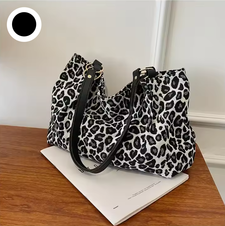 Dame Taske Rummelig Leopard Print Canvas Arbejdstaske 8