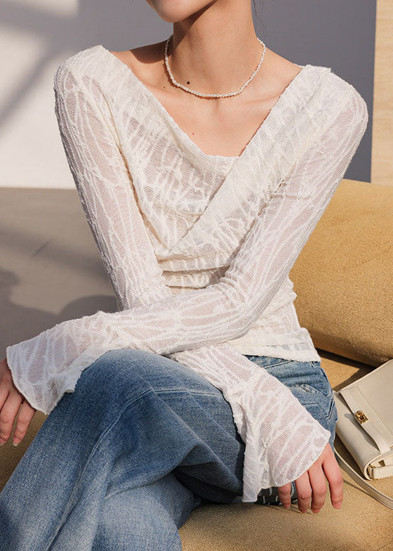 Dame Top One Shoulder Jacquard Design med Flare ærmer 1