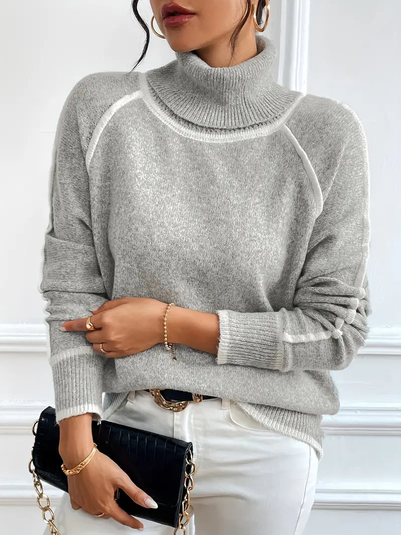 Dame Turtle Neck Sweater Med Kontrastdetaljer 4