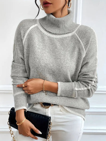 Dame Turtle Neck Sweater Med Kontrastdetaljer 4