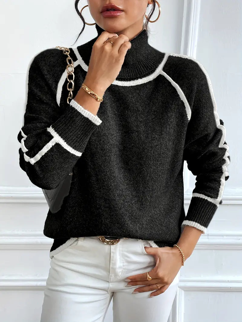 Dame Turtle Neck Sweater Med Kontrastdetaljer 6