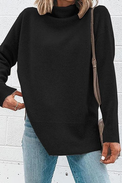 Dame Turtleneck Langærmet Top med Side Split 3