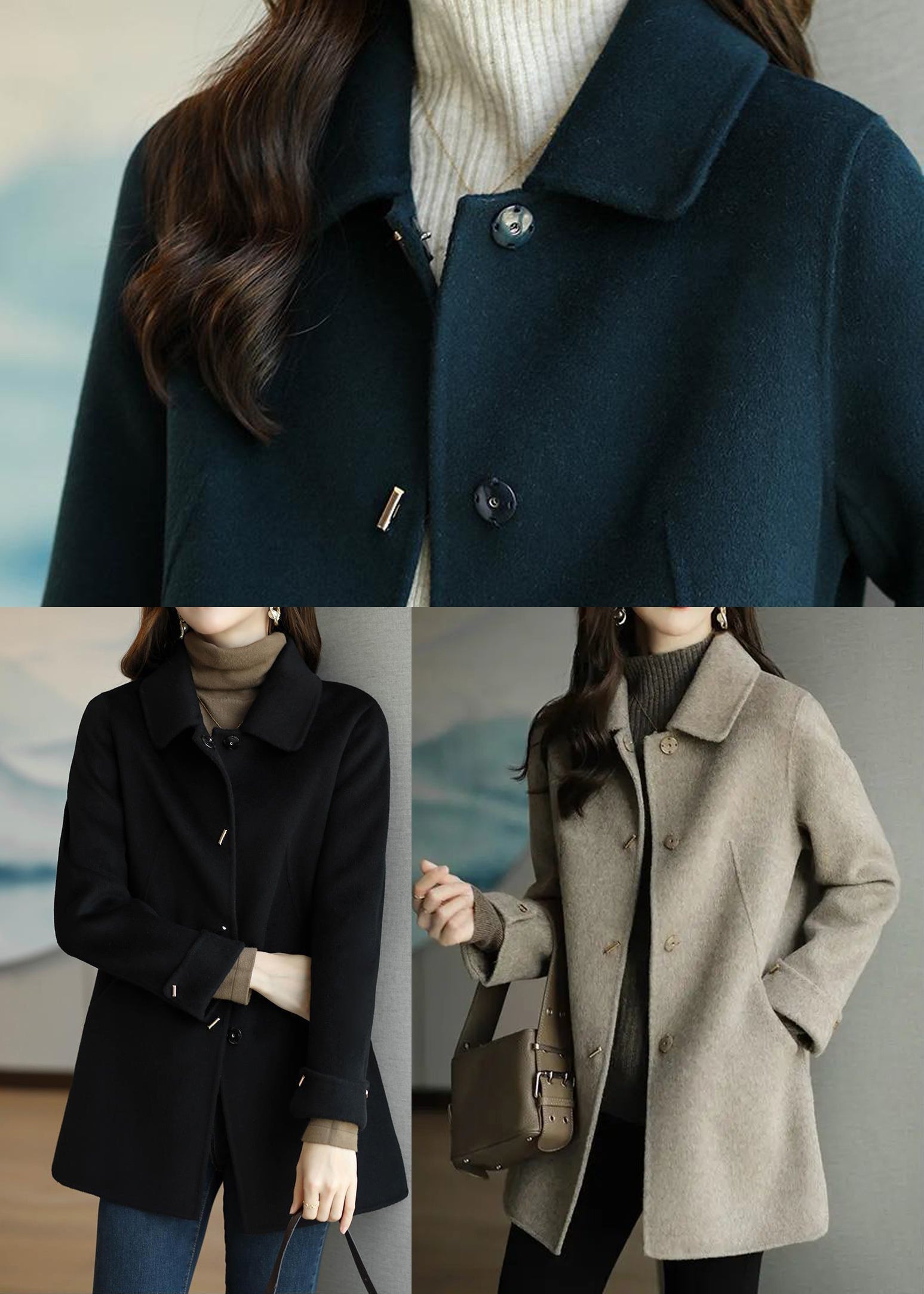 Dame Uldfrakke Oversized Med Knapper - Lang Uldfrakke Damer 4