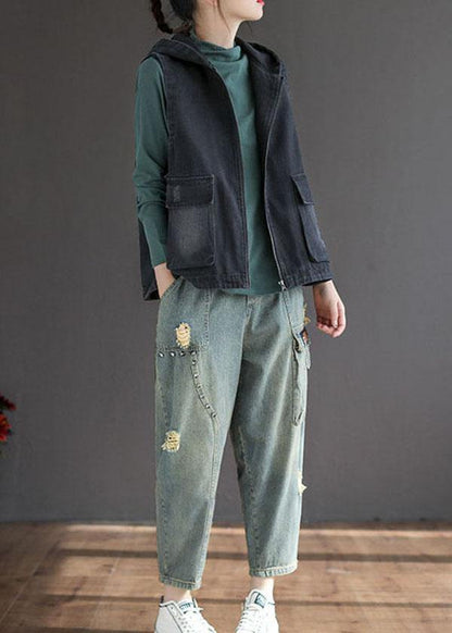 Dame Vest Uden Ærmer Patchwork Design med Hætte 2