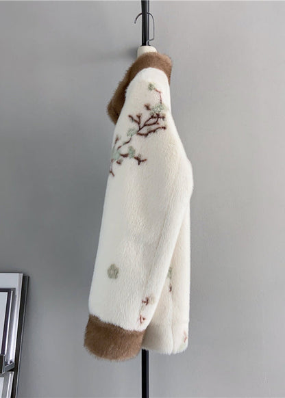 Dame Vintage Jakke med Ståkrave og Broderi 2
