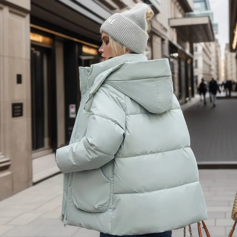 Dame Vinterjakke Lang Luksuriøs Design med Lynlås 2