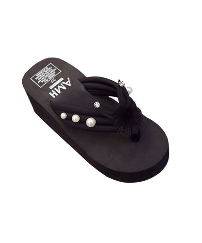 Dame Wedge Flip Flops med Fuzzy Ball Detalje 4
