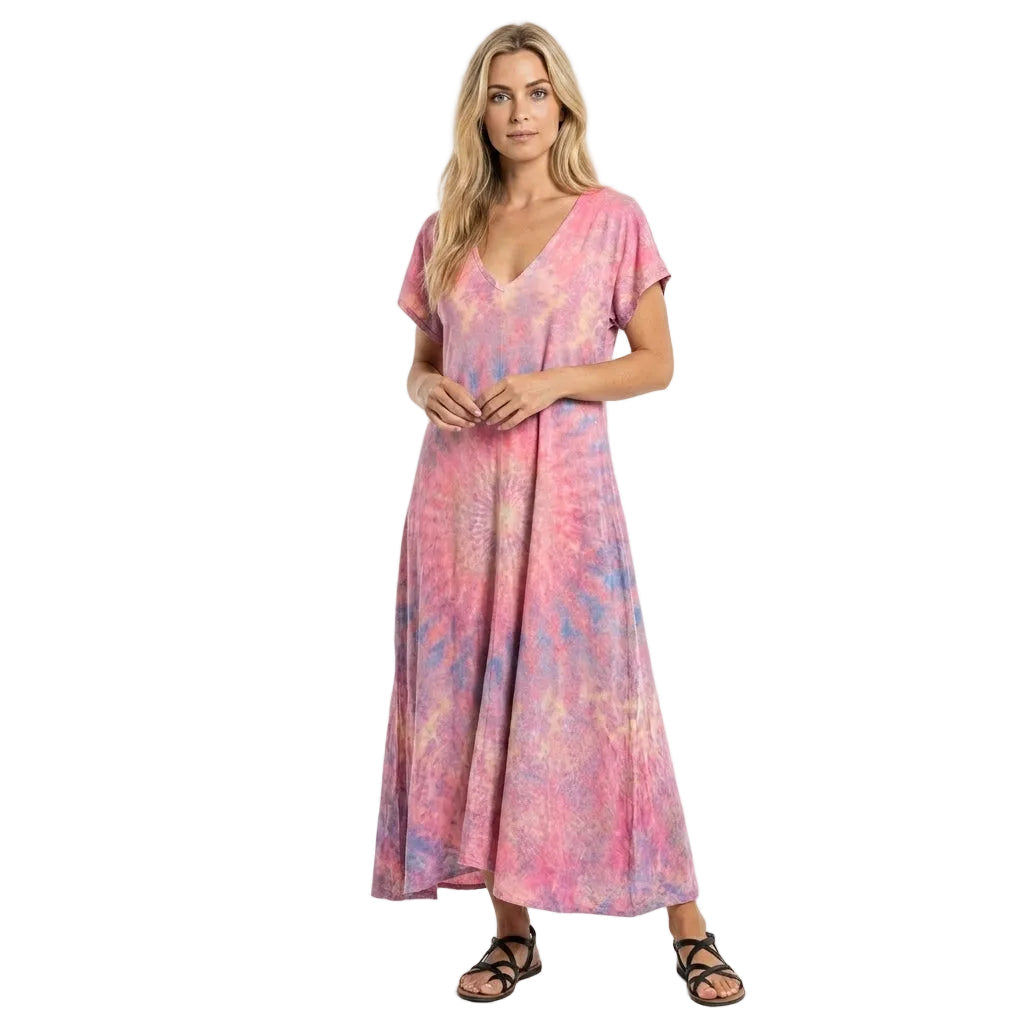 Dame sommerkjole med V-hals og flagrende design 0