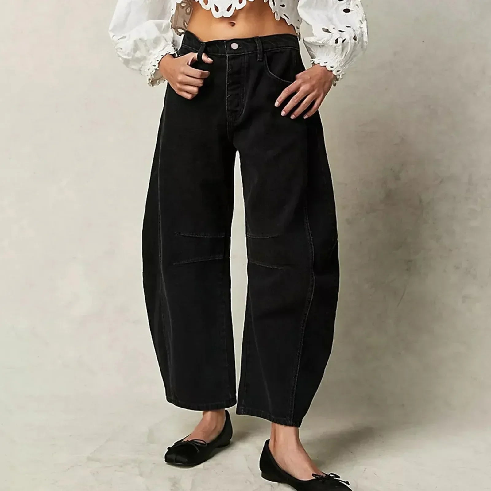 Damejeans med Lav Talje og Bred Ben 4