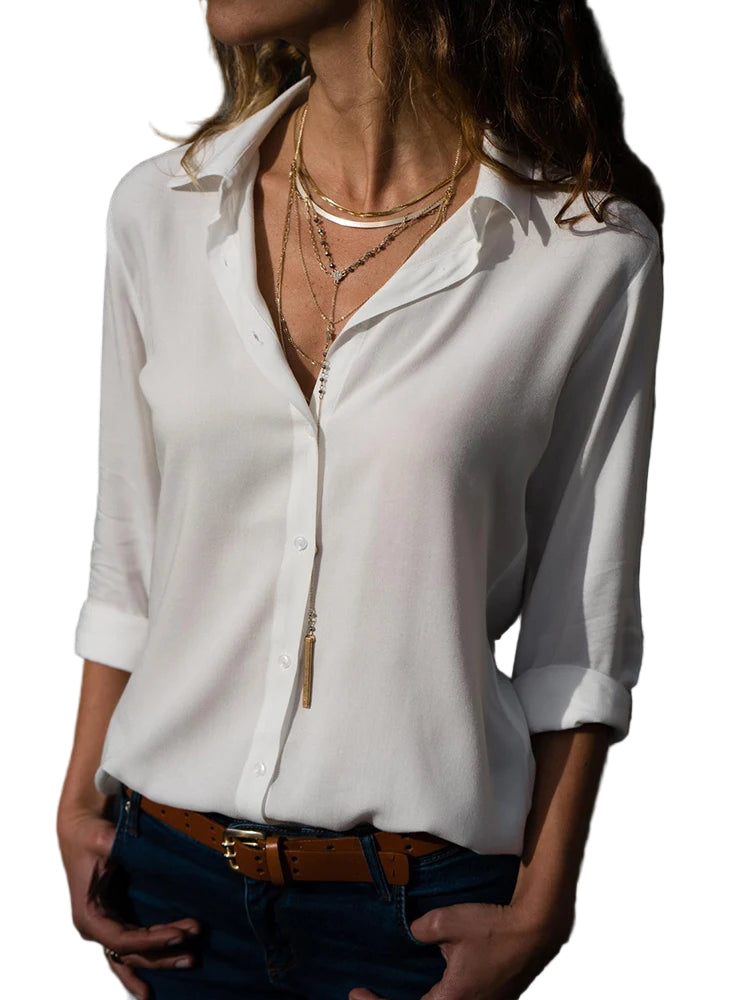 Damer Bluse Klassisk Design Åndbart Materiale 0