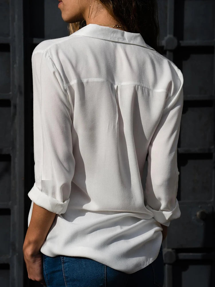 Damer Bluse Klassisk Design Åndbart Materiale 4