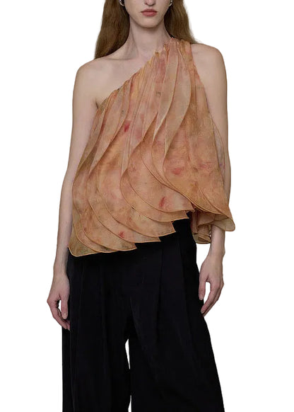 Damer Bluse One Shoulder Lagdelt Print til Sommerbrug 0