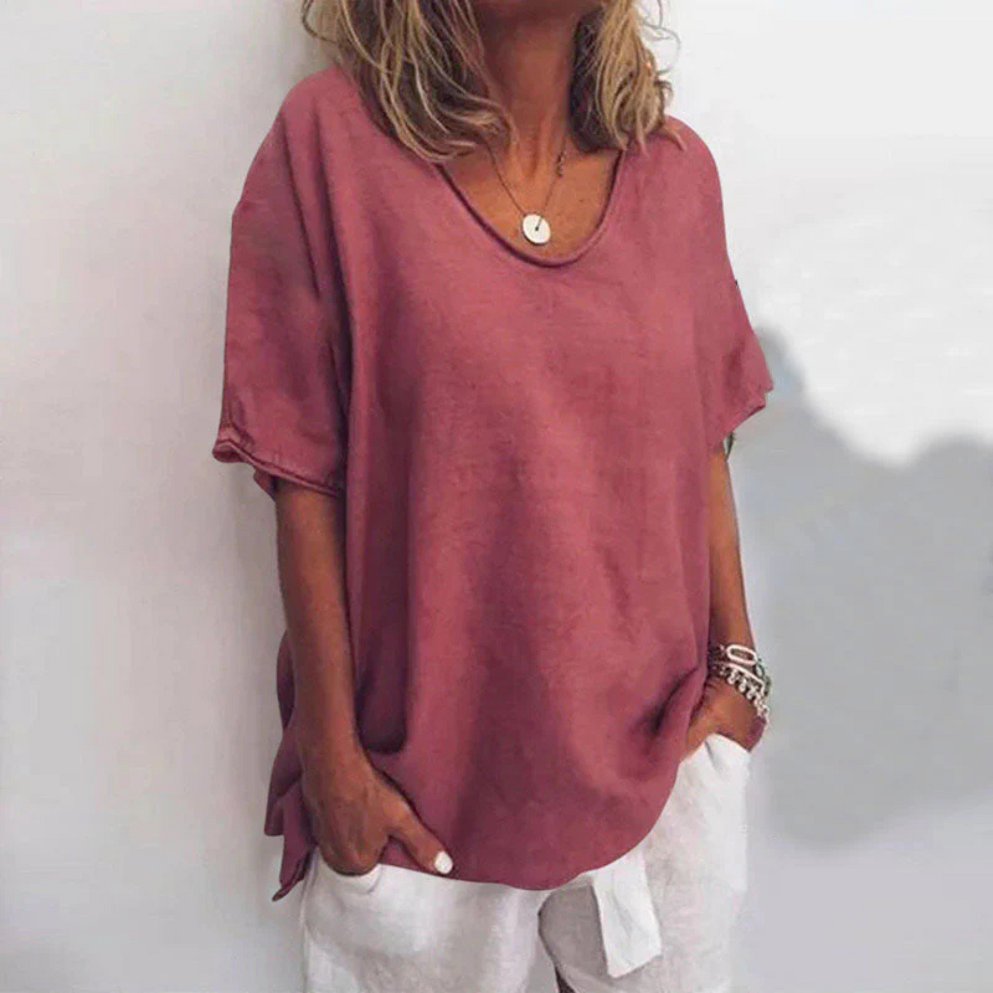 Damer Bluse med Lange Ærmer Løs Stil 3