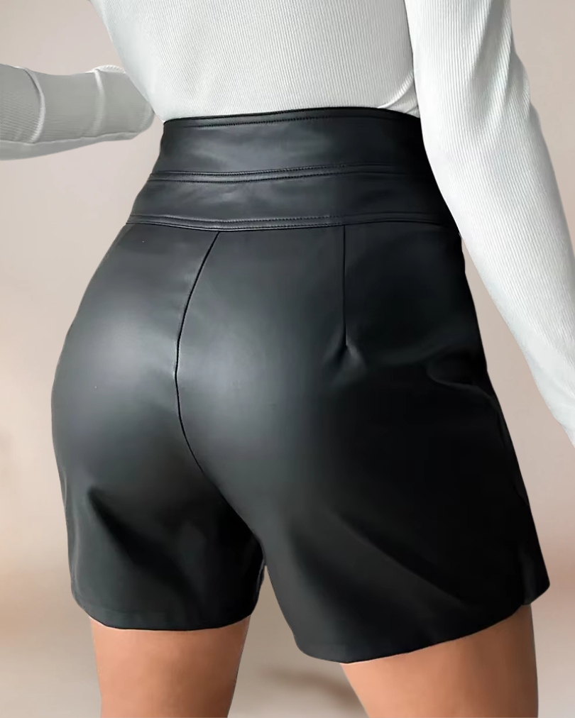 Damer Højtaljede Shorts Patchwork Design PU Polyester 2