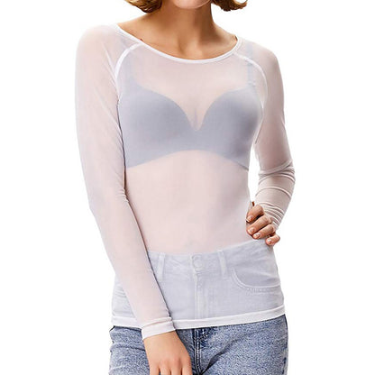 Damer Mesh Top Lange Ærmer Gennemsigtig Nylon Spandex 3