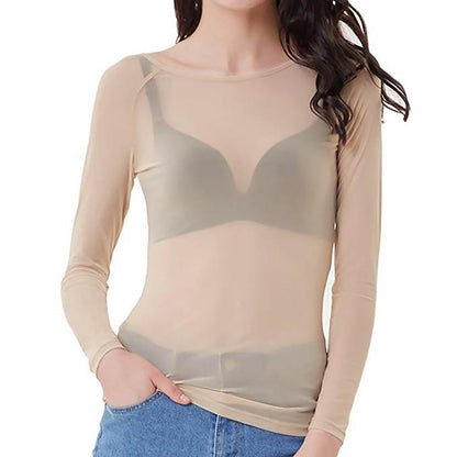 Damer Mesh Top Lange Ærmer Gennemsigtig Nylon Spandex 4