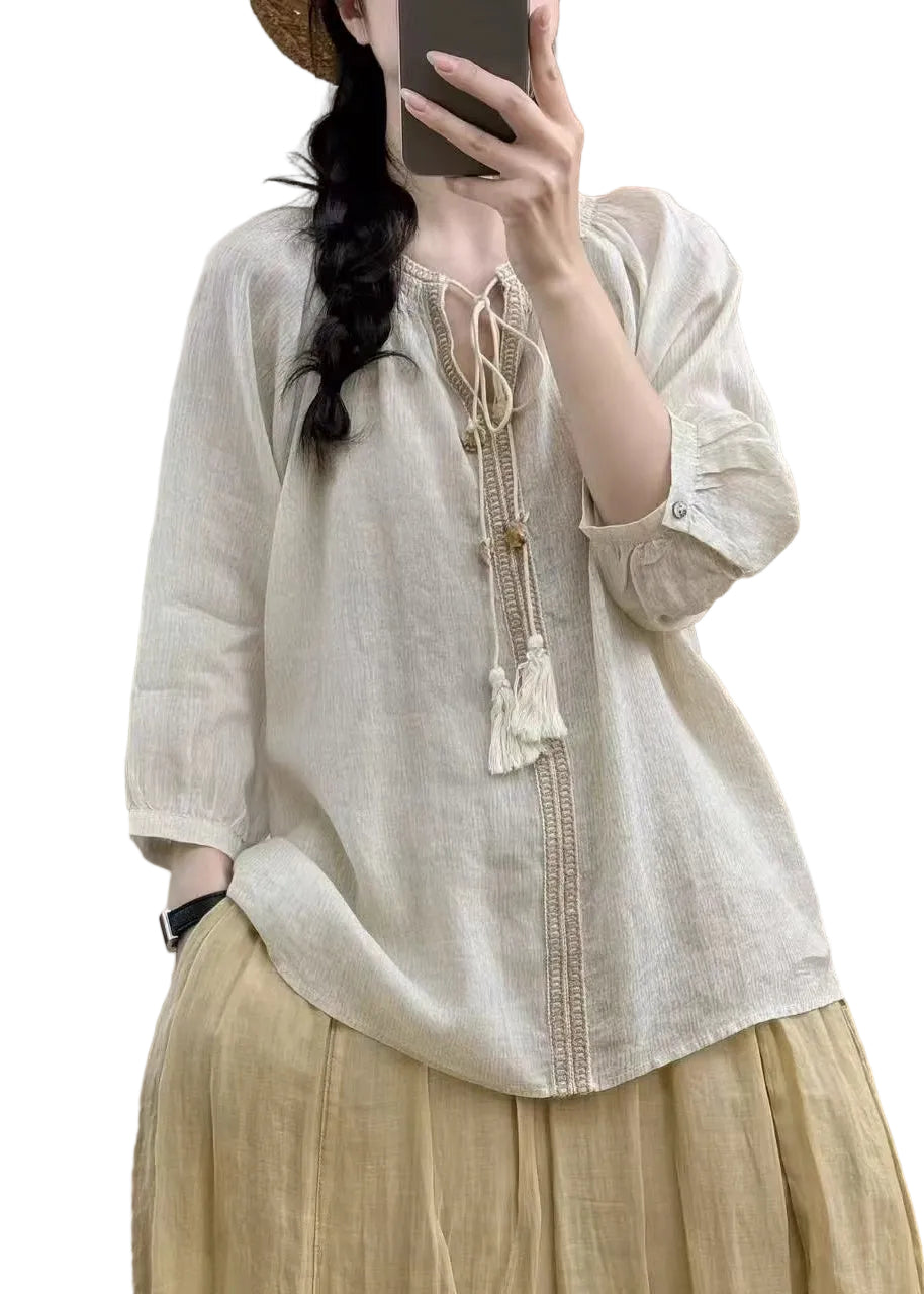 Damer Oversized Bluse med Snørebånd - Trendy Bluser til Damer 0