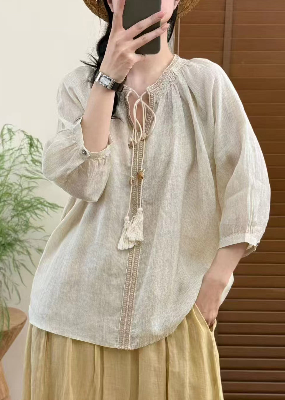 Damer Oversized Bluse med Snørebånd - Trendy Bluser til Damer 1