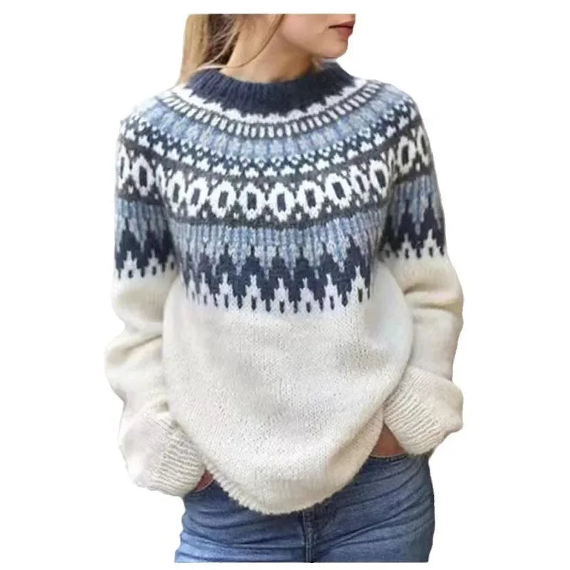 Damer Striktrøje Pullover Rund Hals Farveblok Blødt Strikstof 4