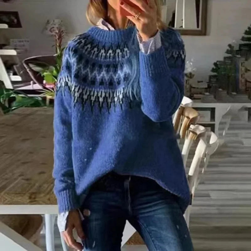 Damer Striktrøje Pullover Rund Hals Farveblok Blødt Strikstof 6