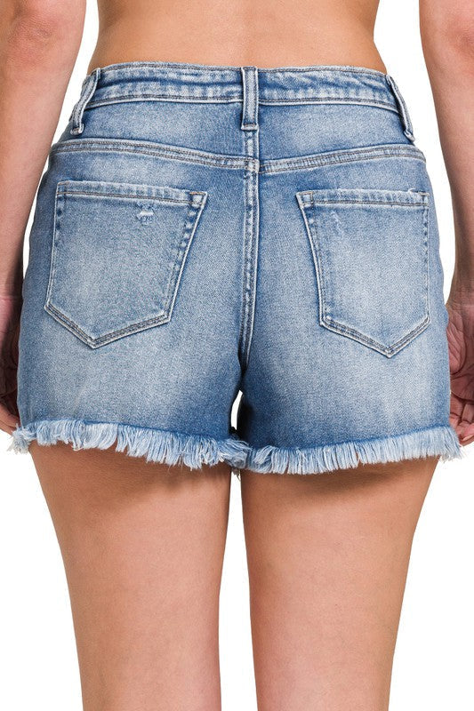 Damer's Denim Shorts Mid Rise Rå Flæser 2