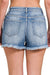 Damer's Denim Shorts Mid Rise Rå Flæser 2