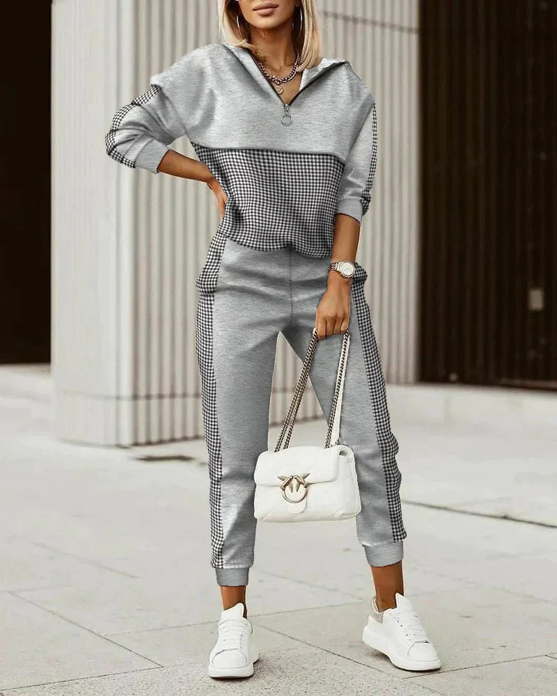 Damer's Joggingdragt Monogram Design Half-Zip Blød Stof 7