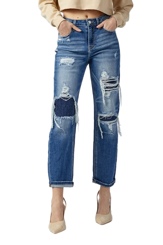 Damerne Høj Talje Straight Jeans Mørk 0