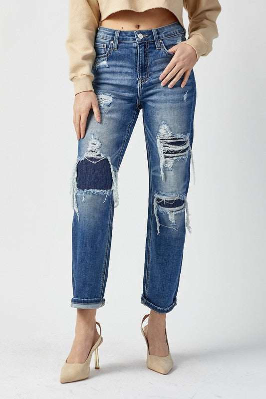 Damerne Høj Talje Straight Jeans Mørk 1