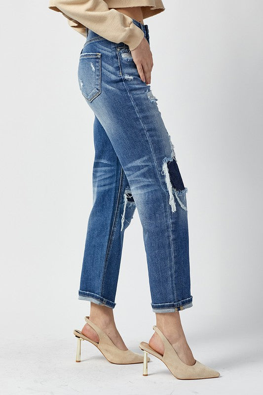 Damerne Høj Talje Straight Jeans Mørk 2