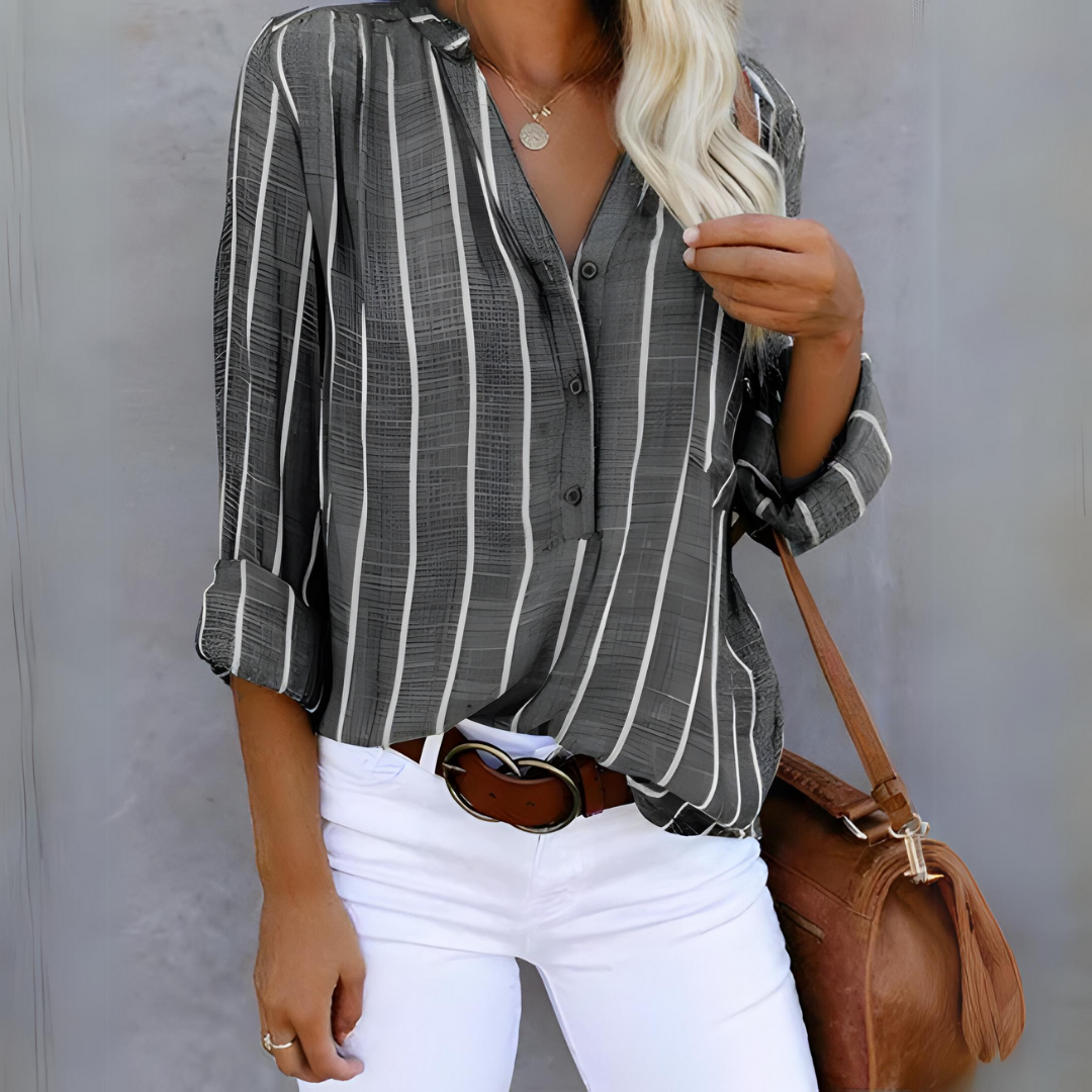 Damernes Bluse med Striber og Knotenlukning 4