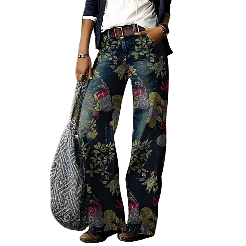Damernes Jeans Blomsterprint Løs Pasform 0