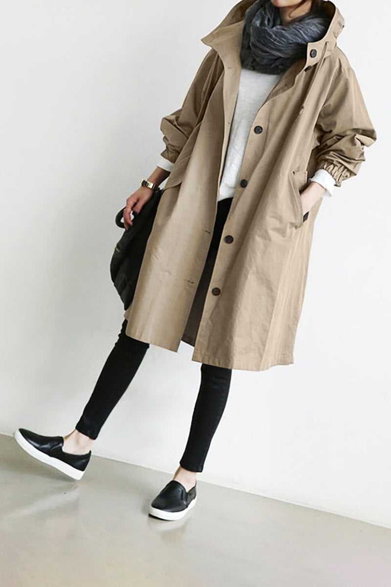 Damernes Trenchcoat med Hætte i Vandafvisende Design 4