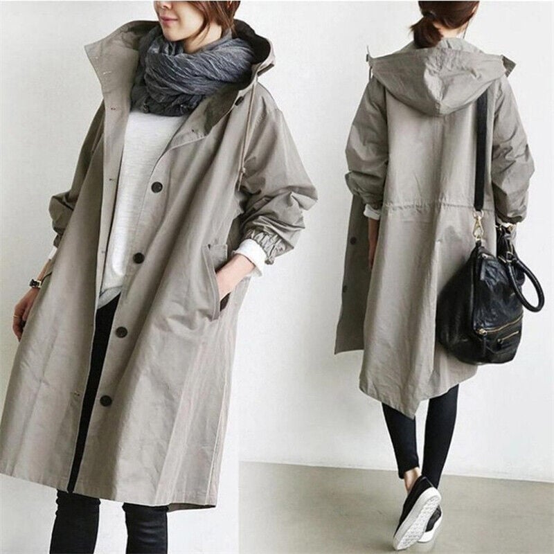 Damernes Trenchcoat med Hætte i Vandafvisende Design 8