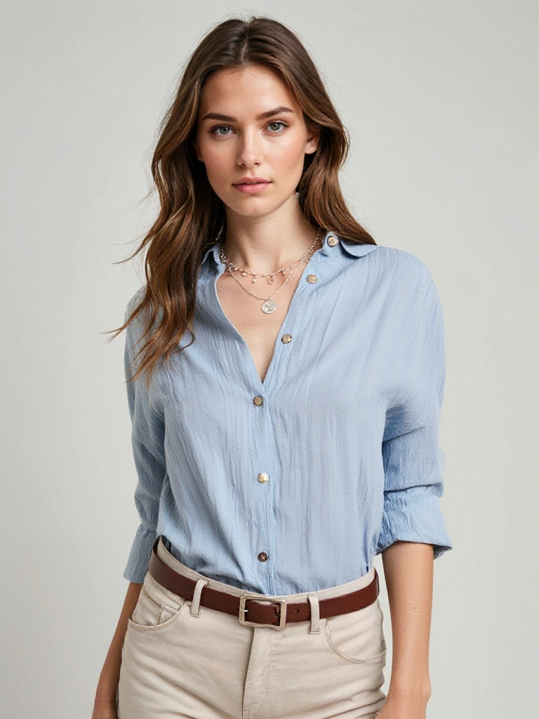 Dames Button Down Skjorte Casual Design 0