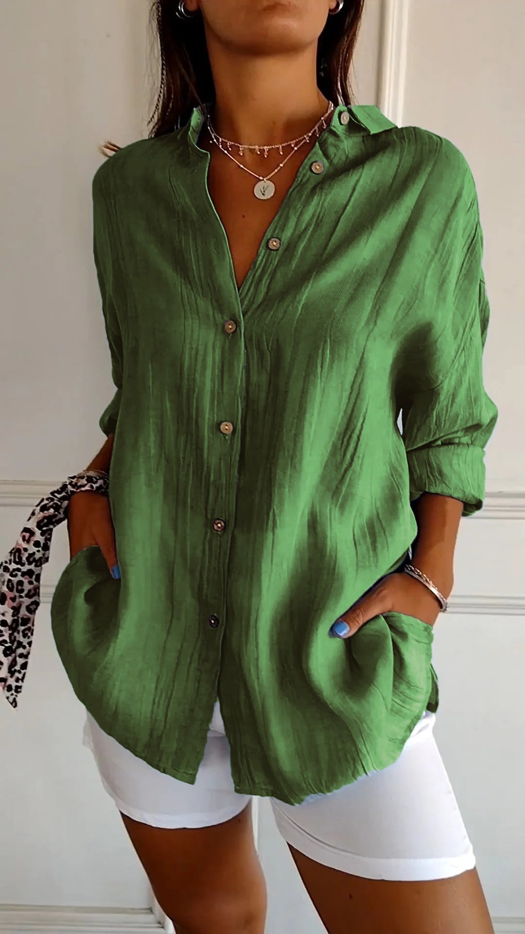 Dames Button Down Skjorte Casual Design 10