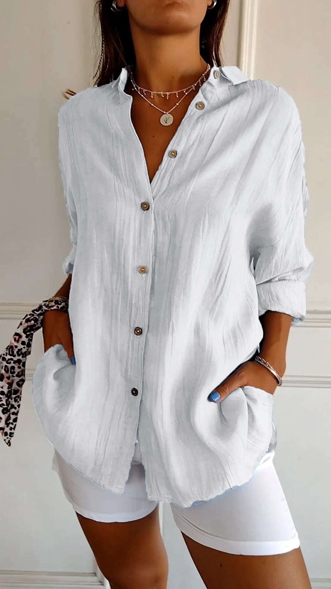 Dames Button Down Skjorte Casual Design 11