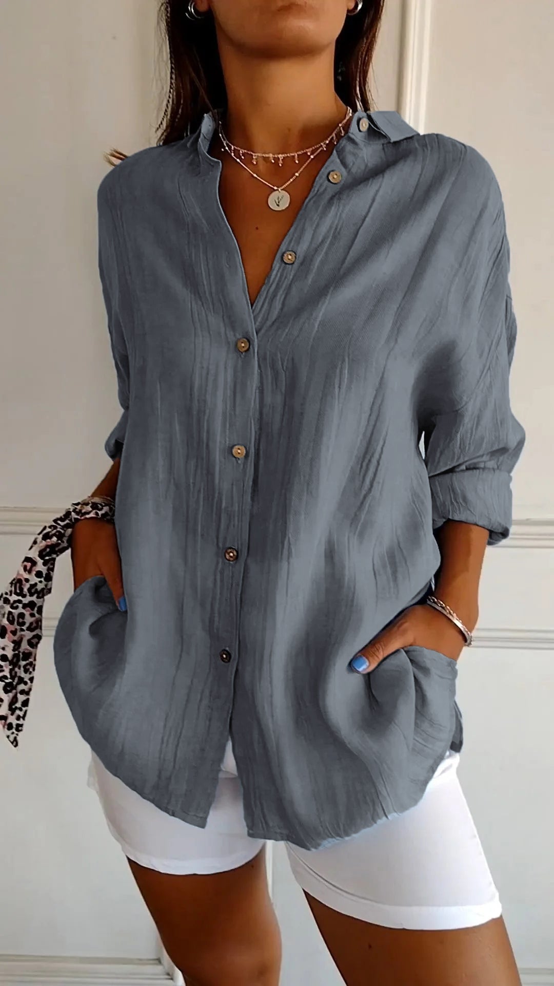 Dames Button Down Skjorte Casual Design 12