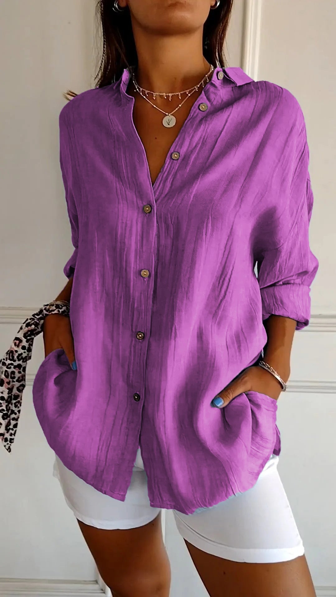 Dames Button Down Skjorte Casual Design 13