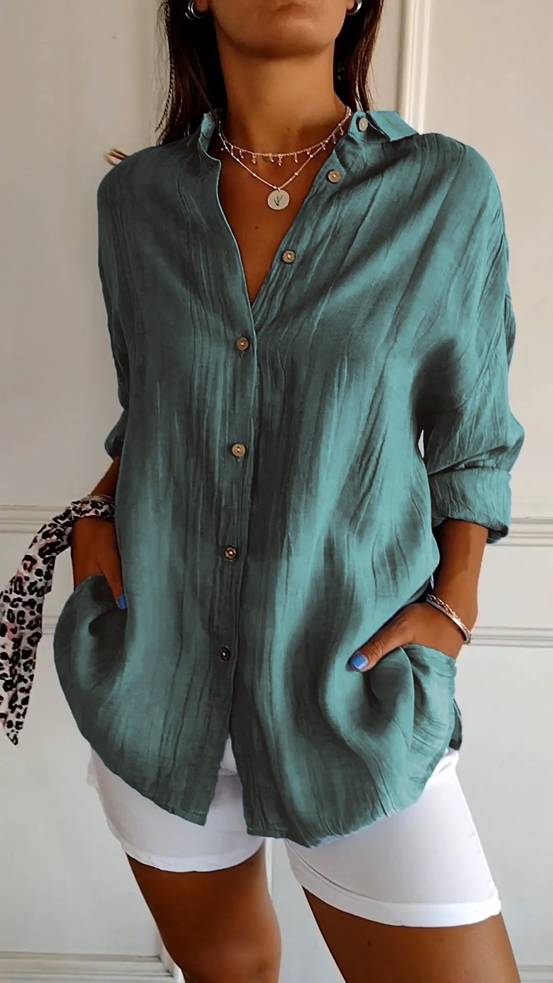 Dames Button Down Skjorte Casual Design 7