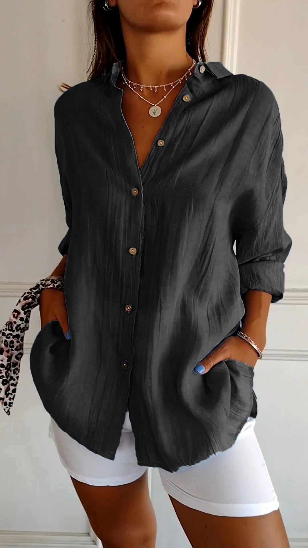 Dames Button Down Skjorte Casual Design 9