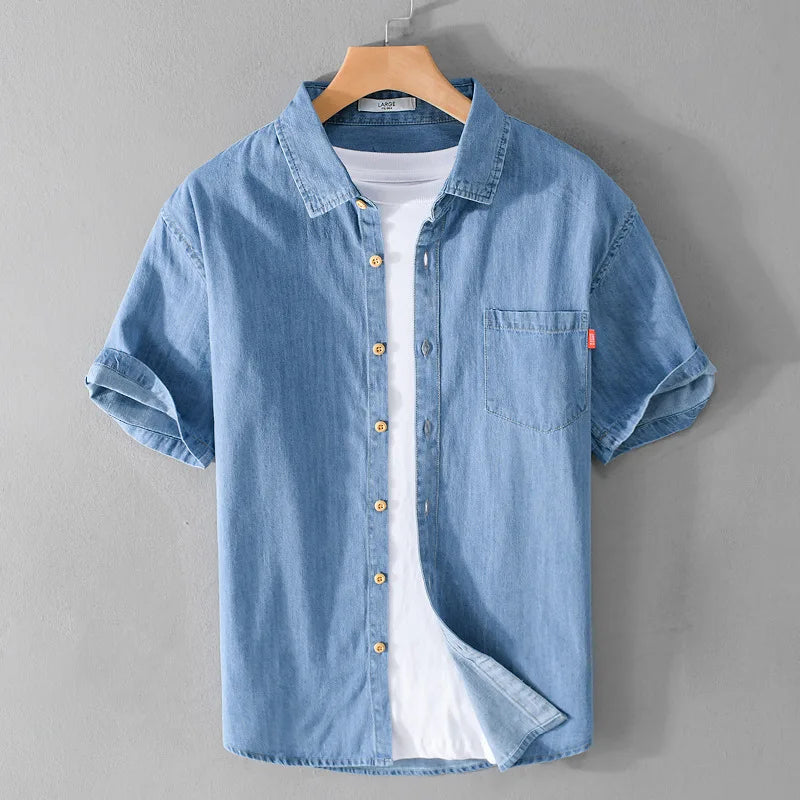 Herre Skjorte Denim Afslappet Stil Bomuld