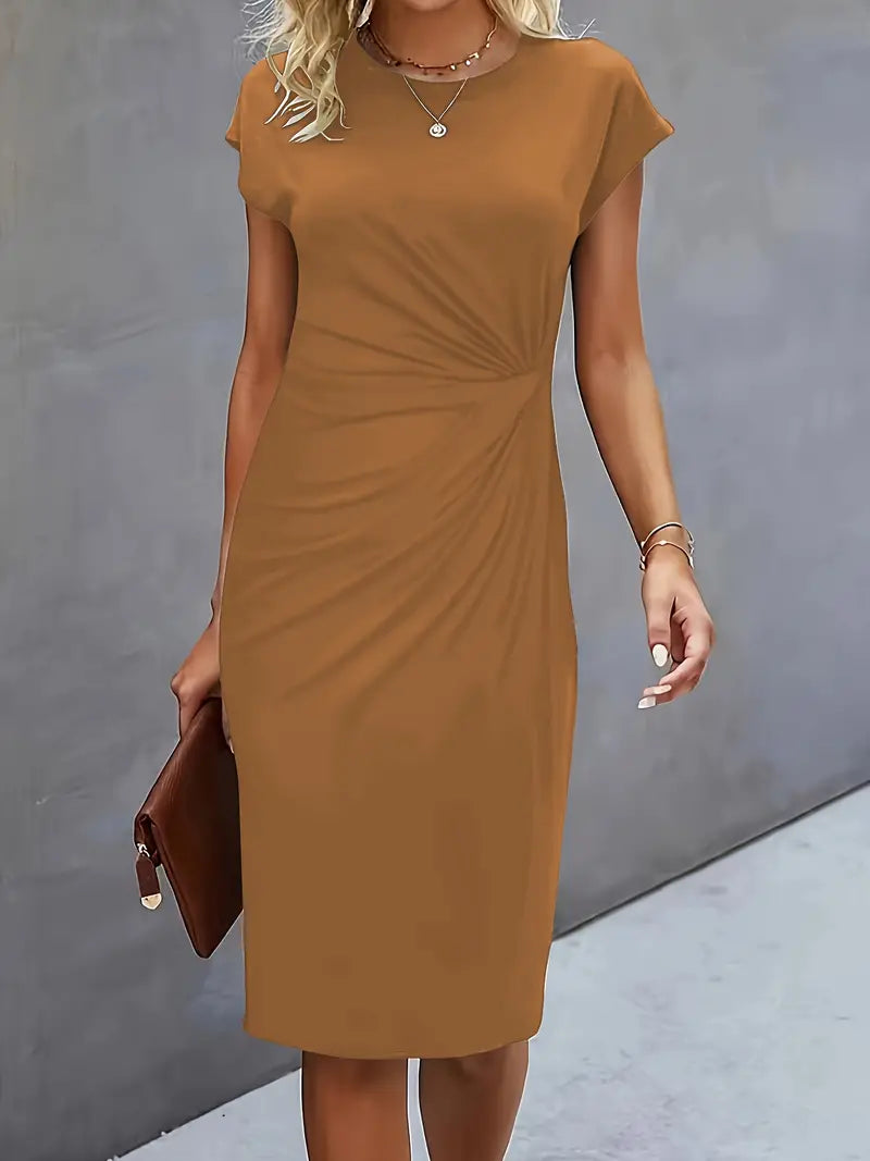 Variant image for Kvinders Midi Kjole Rund Hals Let Stof Elegant-21