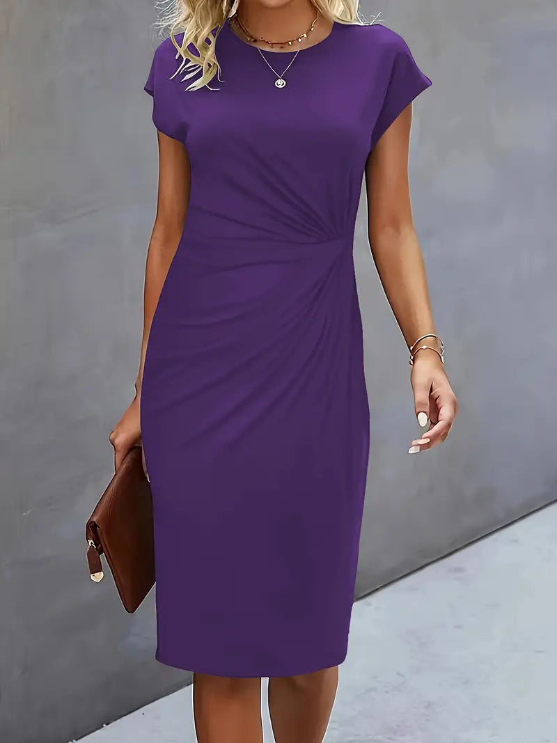 Variant image for Kvinders Midi Kjole Rund Hals Let Stof Elegant-17