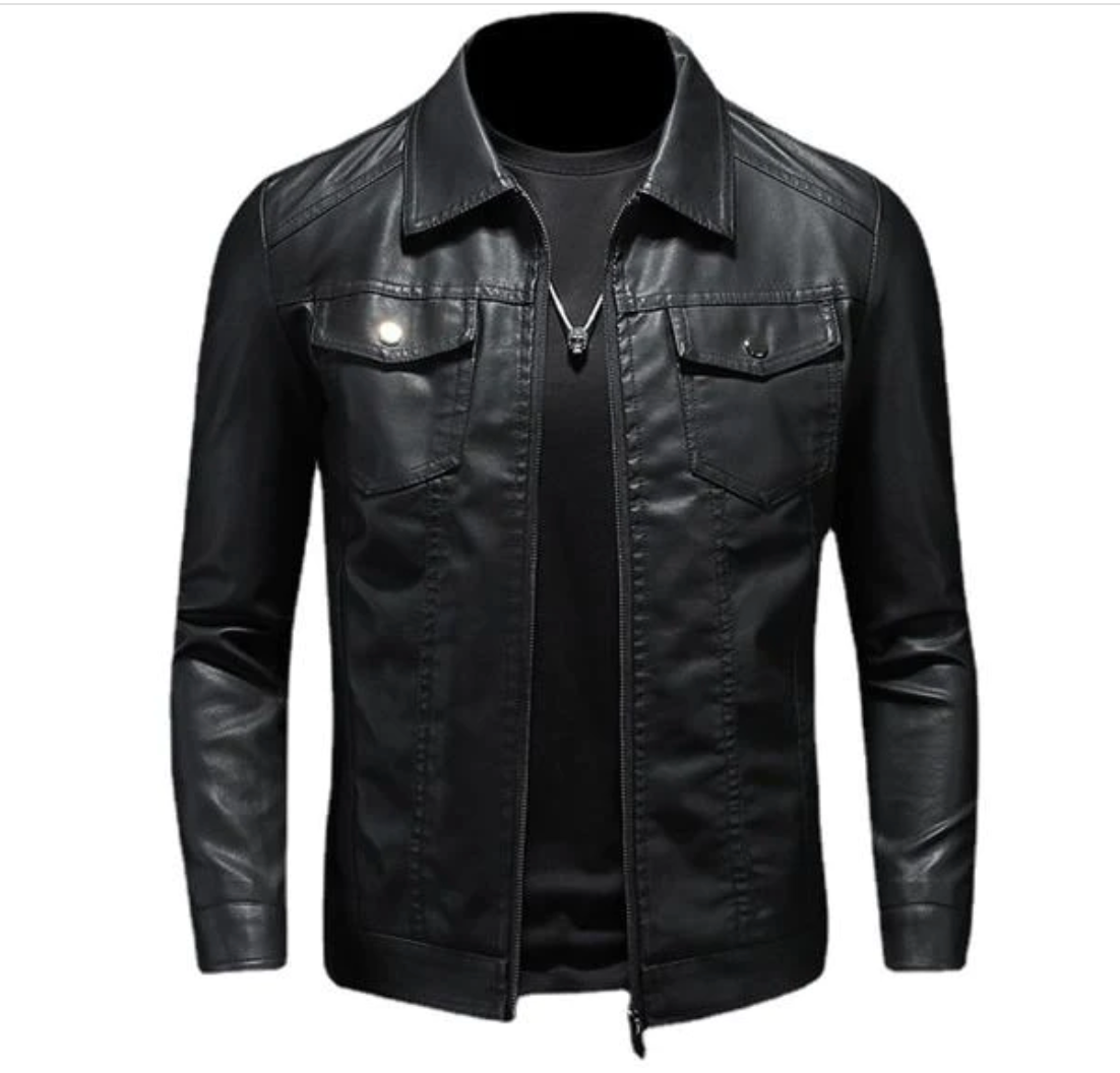 Variant image for Herre Læderjakke Biker Stil Ægte Læder Komfortabel Pasform-1