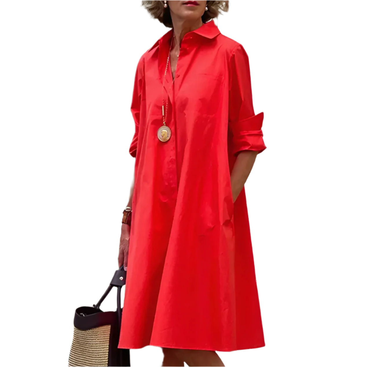 Kvinders Midi Kjole Elegant Langærmet Letvægtsmateriale-1